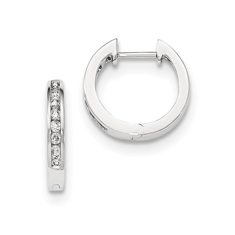 14K White Gold Polished Real Diamond Hinged Hoop Earrings
