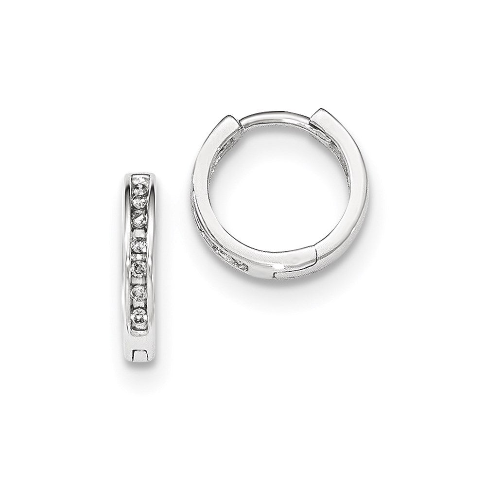 14K White Gold Real Diamond Hinged Hoop Earrings