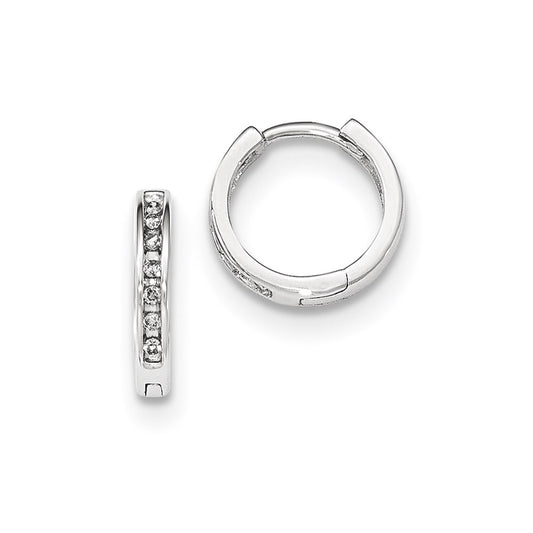 14K White Gold Real Diamond Hinged Hoop Earrings