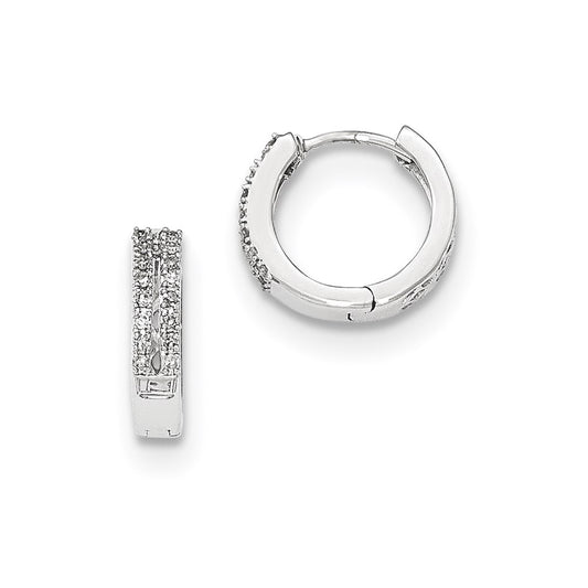 14k White Gold Real Diamond Hinged Round Hoop Earrings