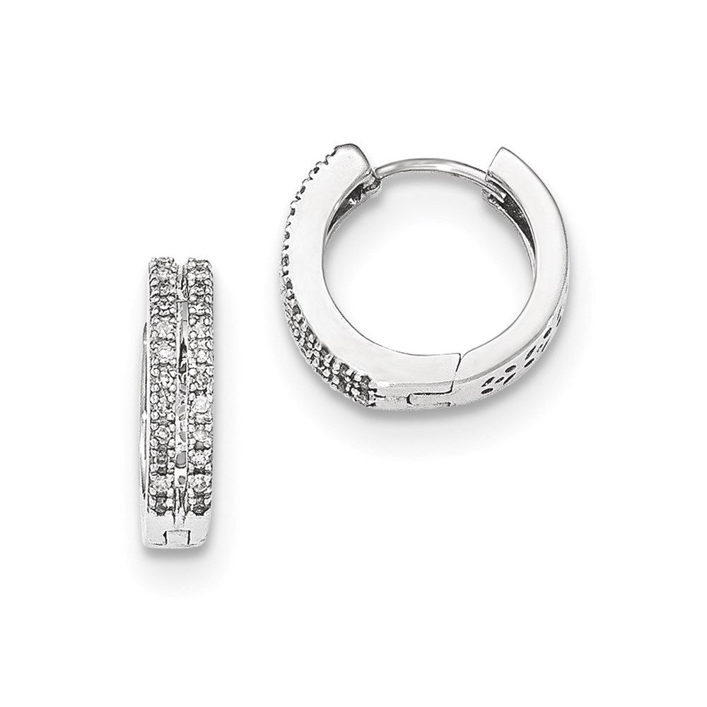 14k White Gold Real Diamond Hinged Round Hoop Earrings