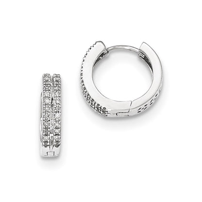 14k White Gold Real Diamond Hinged Round Hoop Earrings