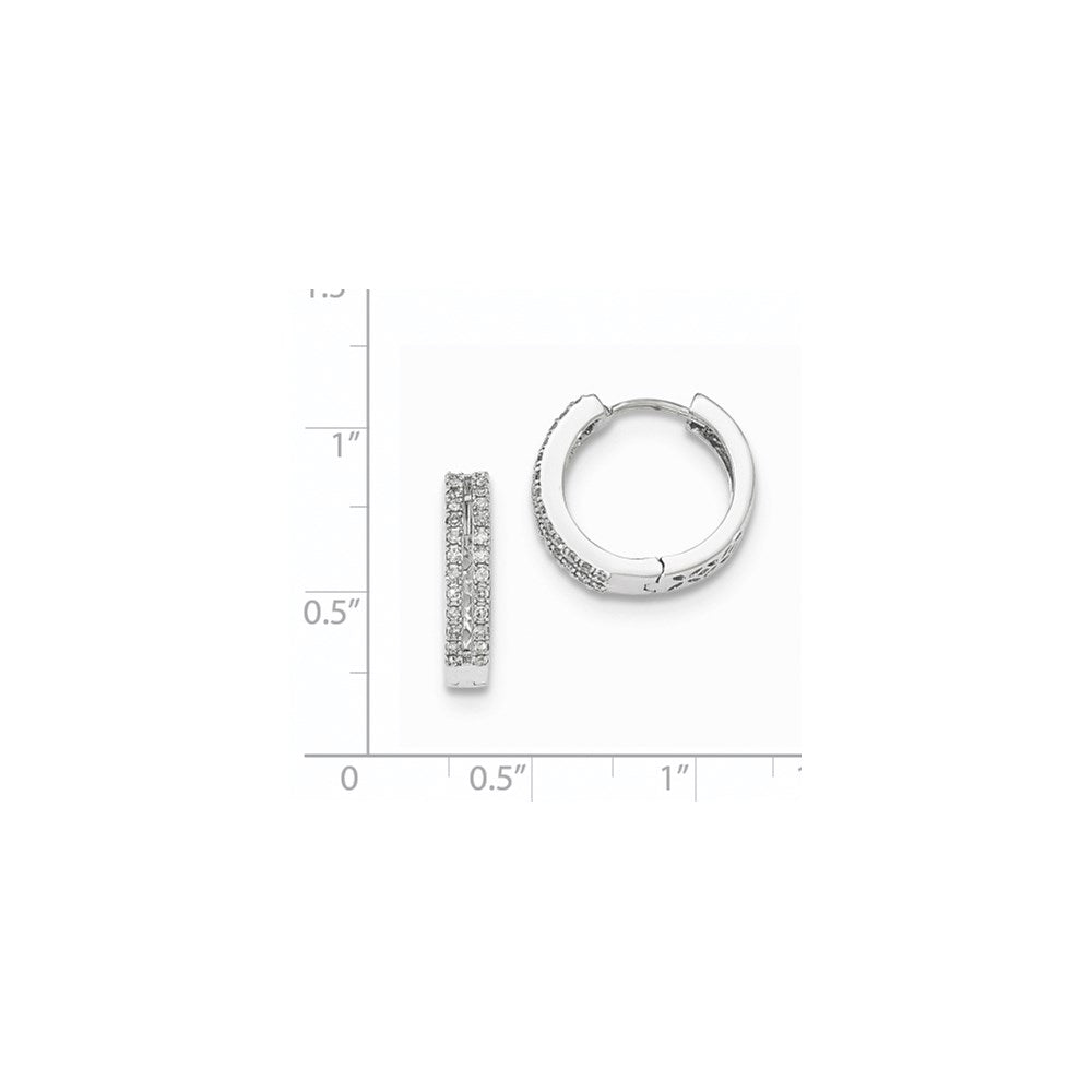 14k White Gold Real Diamond Hinged Round Hoop Earrings