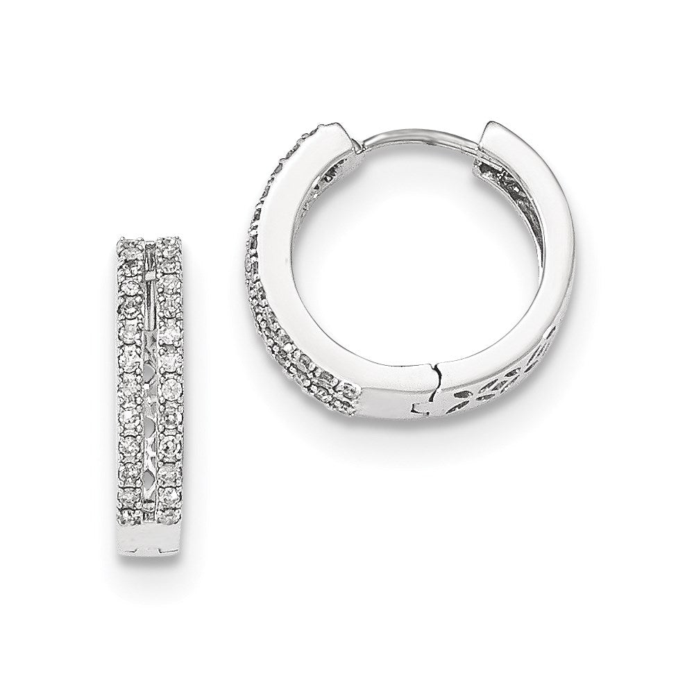 14k White Gold Real Diamond Hinged Round Hoop Earrings