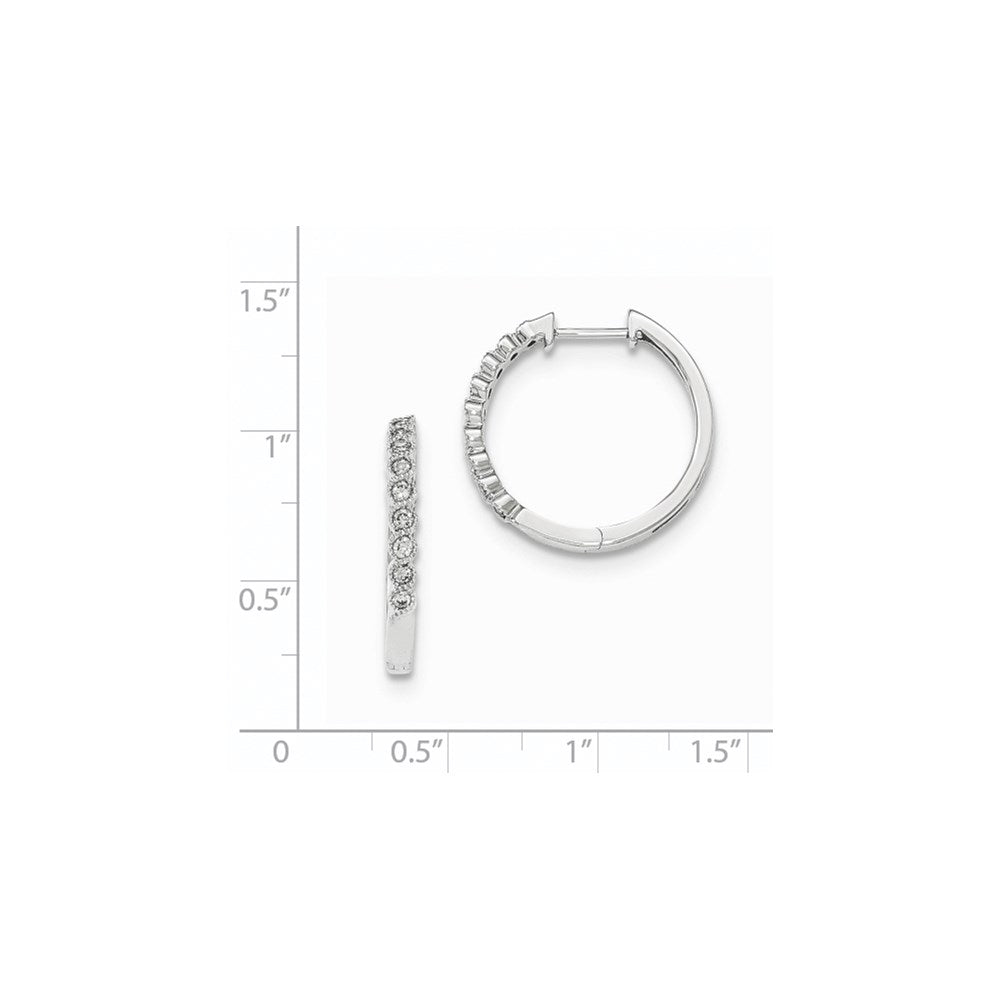 14K White Gold Polished Real Diamond Hinged Hoop Earrings