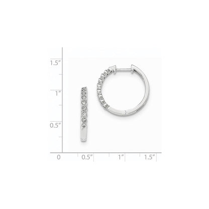 14K White Gold Polished Real Diamond Hinged Hoop Earrings