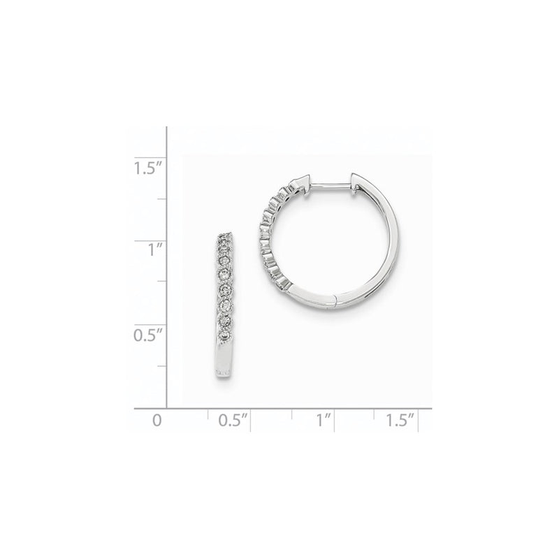 14K White Gold Polished Real Diamond Hinged Hoop Earrings