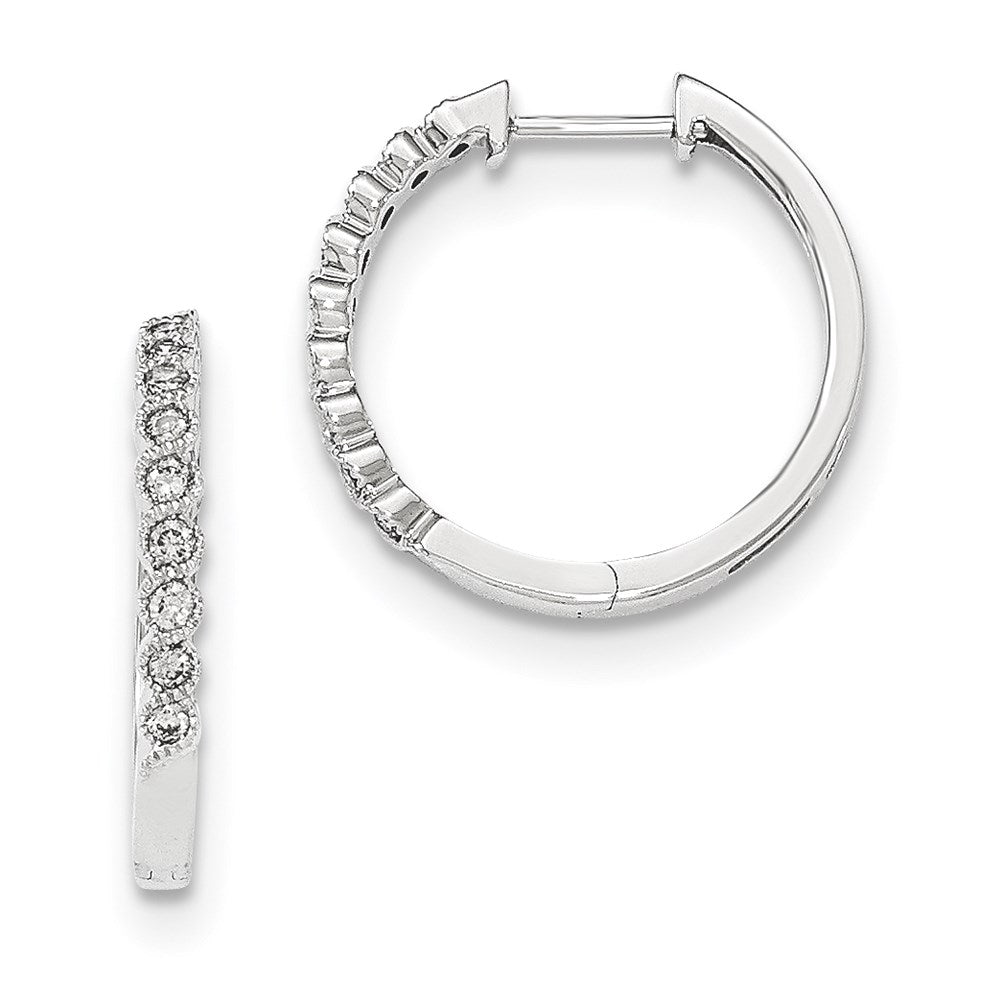 14K White Gold Polished Real Diamond Hinged Hoop Earrings
