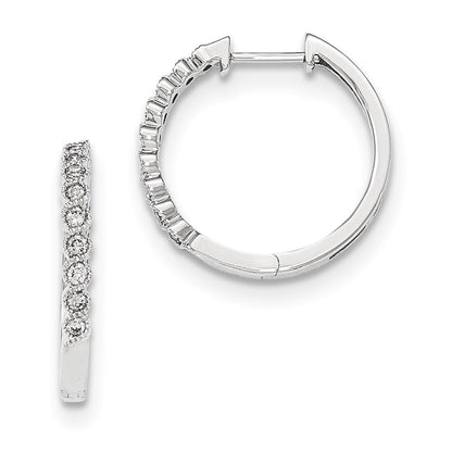 14K White Gold Polished Real Diamond Hinged Hoop Earrings