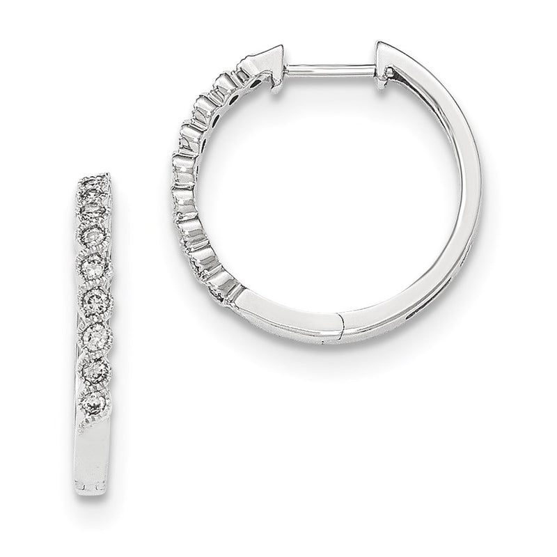 14K White Gold Polished Real Diamond Hinged Hoop Earrings