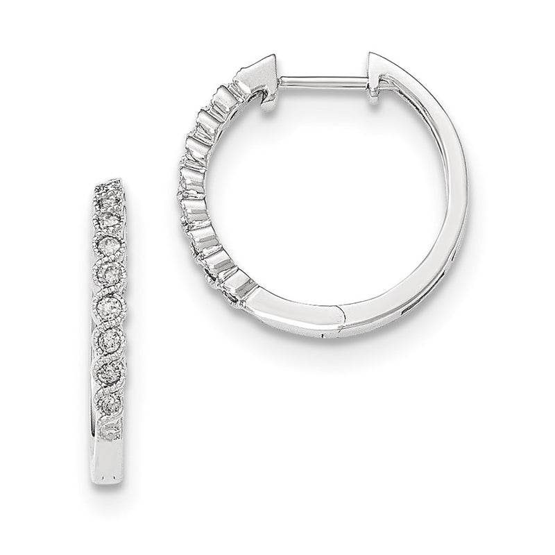 14K White Gold Polished Real Diamond Hinged Hoop Earrings