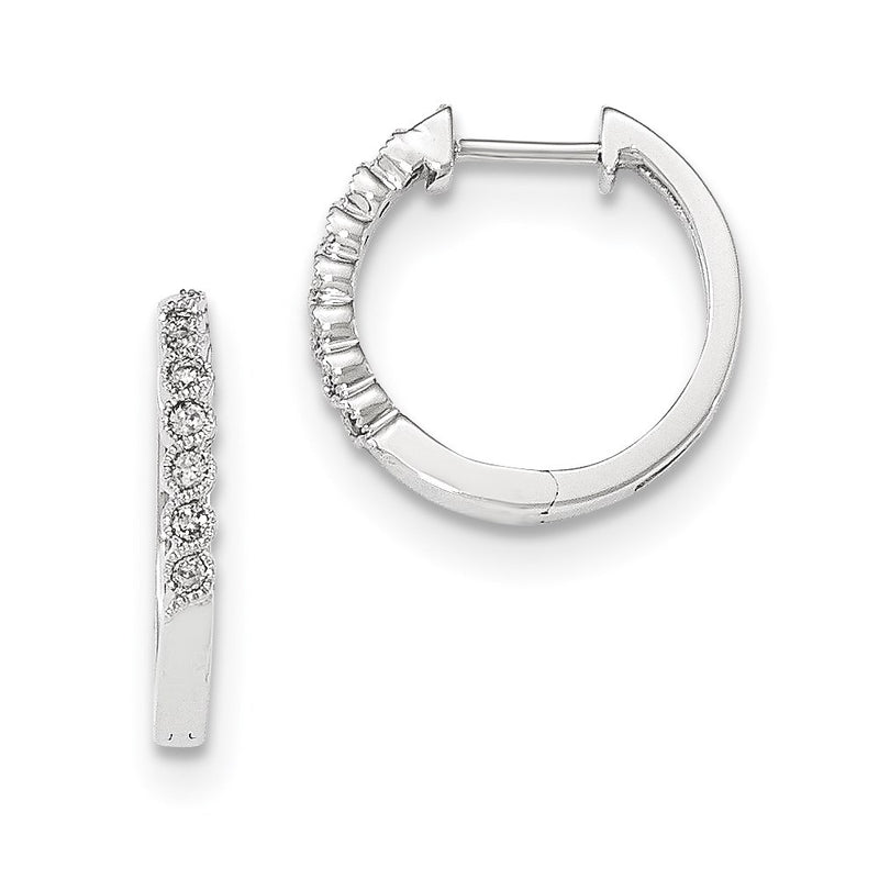 14K White Gold Polished Real Diamond Hinged Hoop Earrings