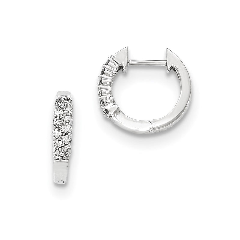14K White Gold Polished Real Diamond Hinged Hoop Earrings
