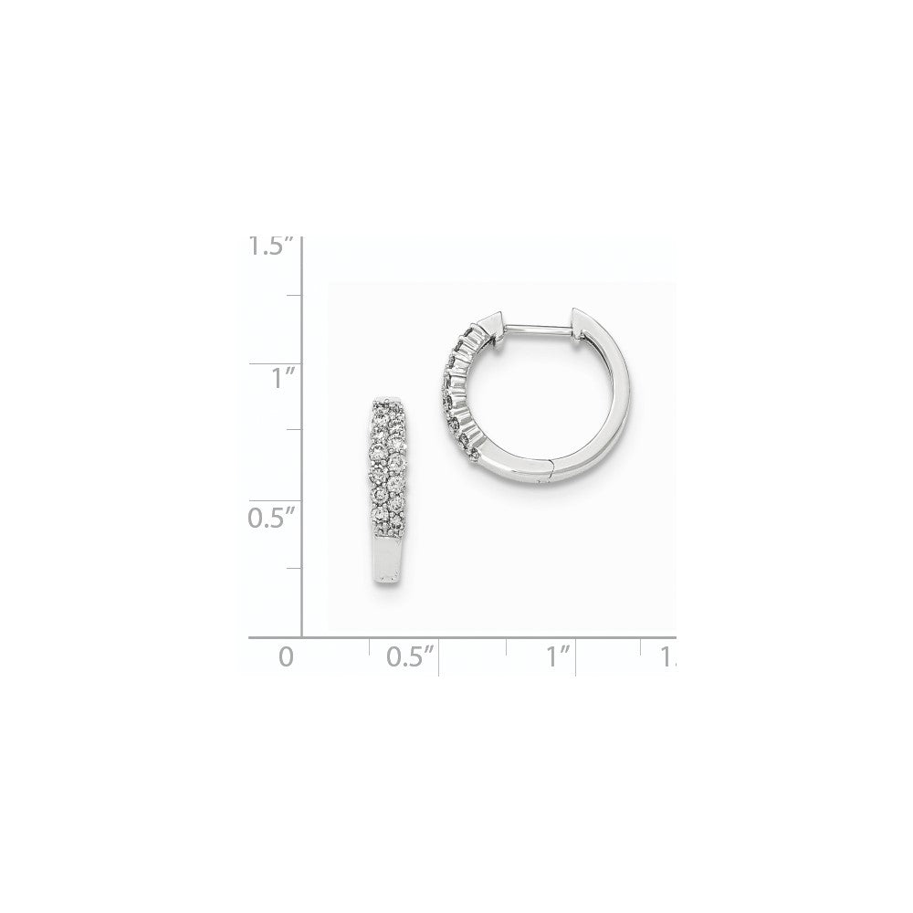 14K White Gold Polished Real Diamond Hinged Hoop Earrings