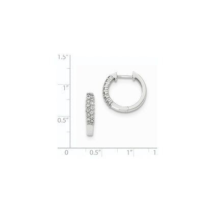 14K White Gold Polished Real Diamond Hinged Hoop Earrings