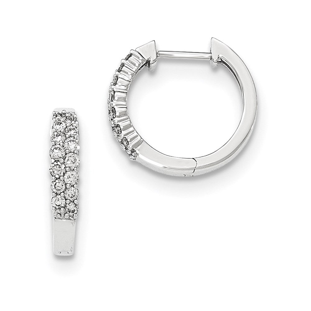 14K White Gold Polished Real Diamond Hinged Hoop Earrings