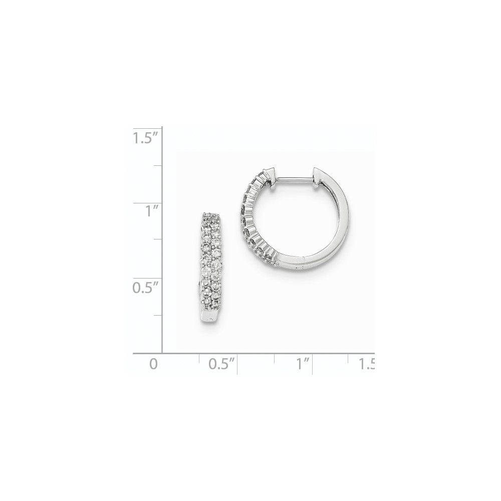 14K White Gold Polished Real Diamond Hinged Hoop Earrings