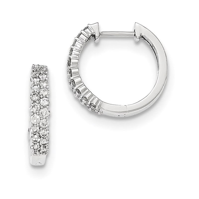 14K White Gold Polished Real Diamond Hinged Hoop Earrings