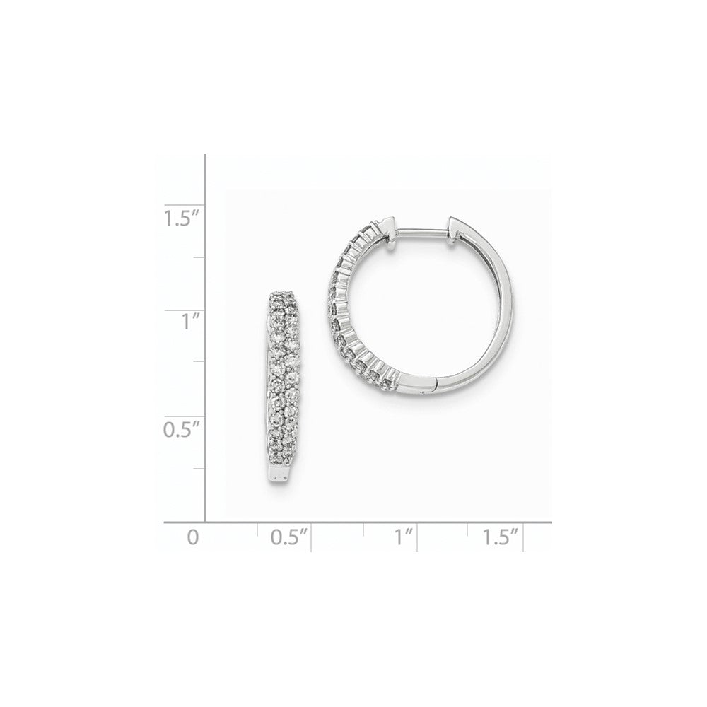 14K White Gold Polished Real Diamond Hinged Hoop Earrings