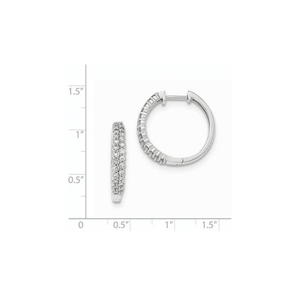 14K White Gold Polished Real Diamond Hinged Hoop Earrings