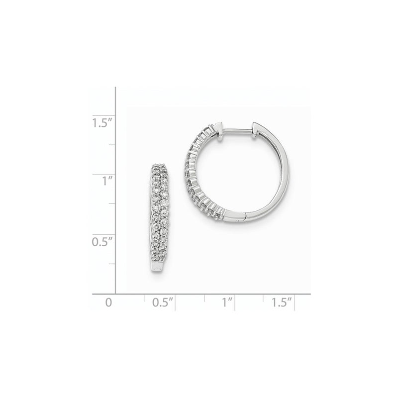 14K White Gold Polished Real Diamond Hinged Hoop Earrings