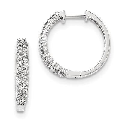 14K White Gold Polished Real Diamond Hinged Hoop Earrings