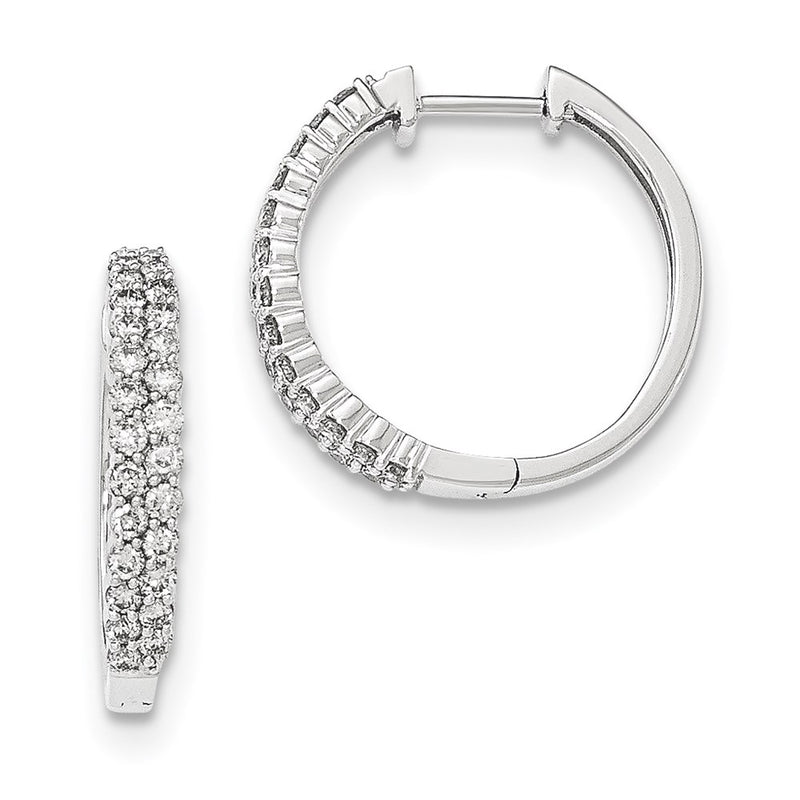 14K White Gold Polished Real Diamond Hinged Hoop Earrings