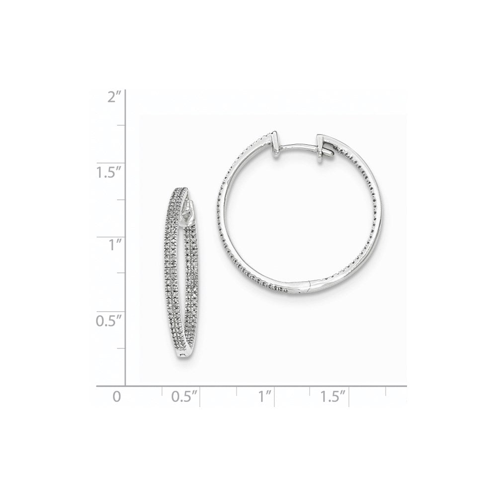 14k White Gold In & Out Real Diamond Hinged Hoop Earrings