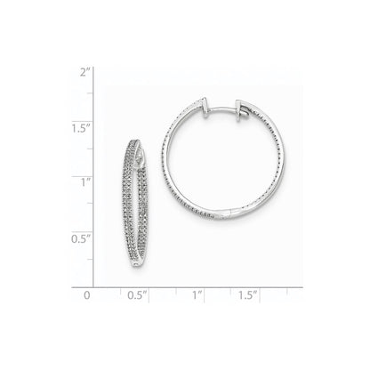 14k White Gold In & Out Real Diamond Hinged Hoop Earrings