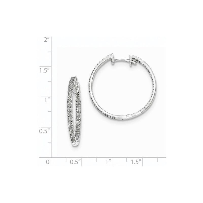 14k White Gold In & Out Real Diamond Hinged Hoop Earrings