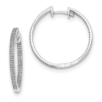14k White Gold In & Out Real Diamond Hinged Hoop Earrings