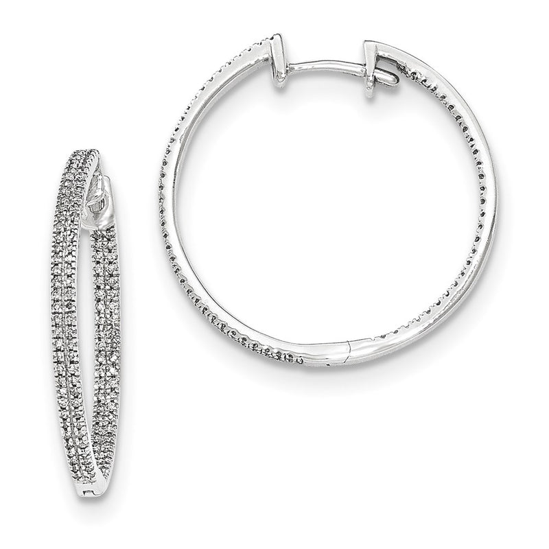 14k White Gold In & Out Real Diamond Hinged Hoop Earrings