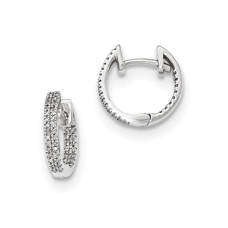 14k White Gold In & Out Real Diamond Hinged Hoop Earrings