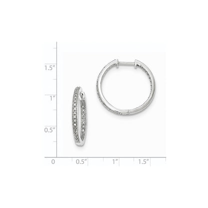 14K White Gold Polished Real Diamond In and Out Hinged Hoop Earrings