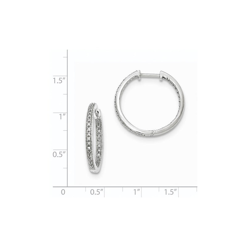14K White Gold Polished Real Diamond In and Out Hinged Hoop Earrings
