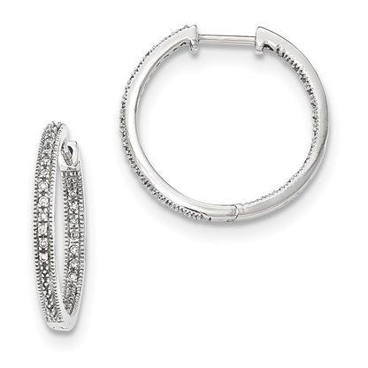 14K White Gold Polished Real Diamond In and Out Hinged Hoop Earrings