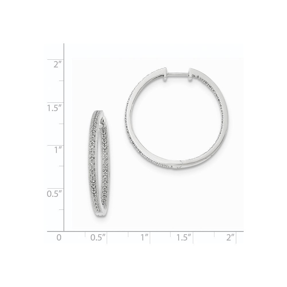 14K White Gold Polished Real Diamond In and Out Hinged Hoop Earrings