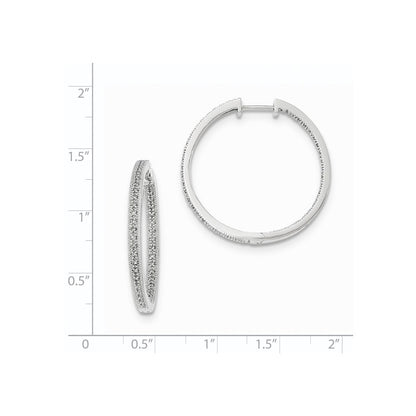 14K White Gold Polished Real Diamond In and Out Hinged Hoop Earrings