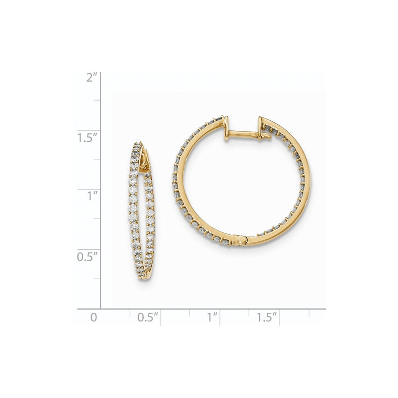 14k Yellow Gold Real Diamond In & Out Hinged Hoop Earrings