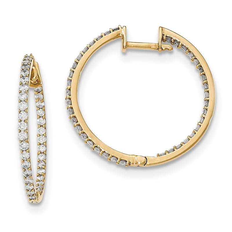 14k Yellow Gold Real Diamond In & Out Hinged Hoop Earrings