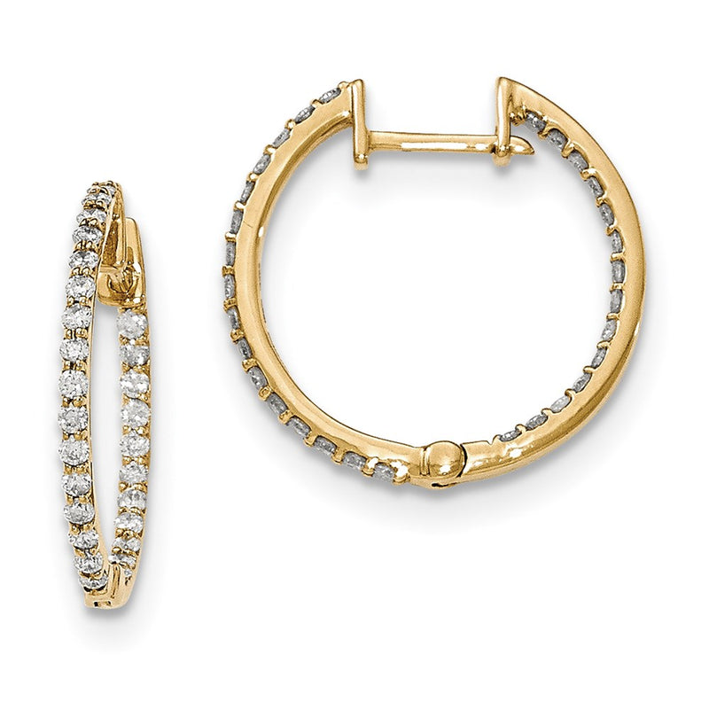 14k Yellow Gold Real Diamond In & Out Hinged Hoop Earrings