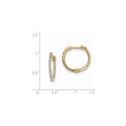 14k Yellow Gold Real Diamond In & Out Hinged Hoop Earrings