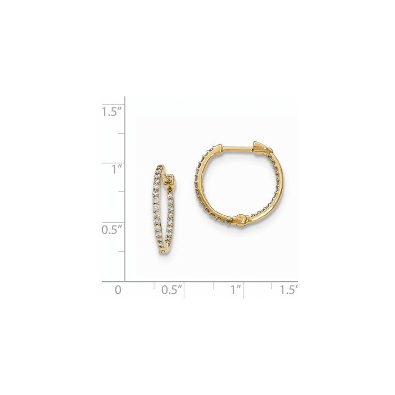 14k Yellow Gold Real Diamond In & Out Hinged Hoop Earrings