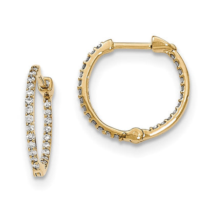 14k Yellow Gold Real Diamond In & Out Hinged Hoop Earrings