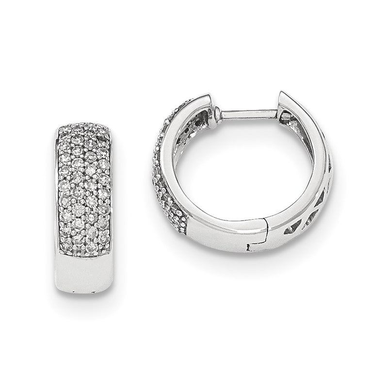 14K White Gold Real Diamond 5mm Hinged Hoop Earrings