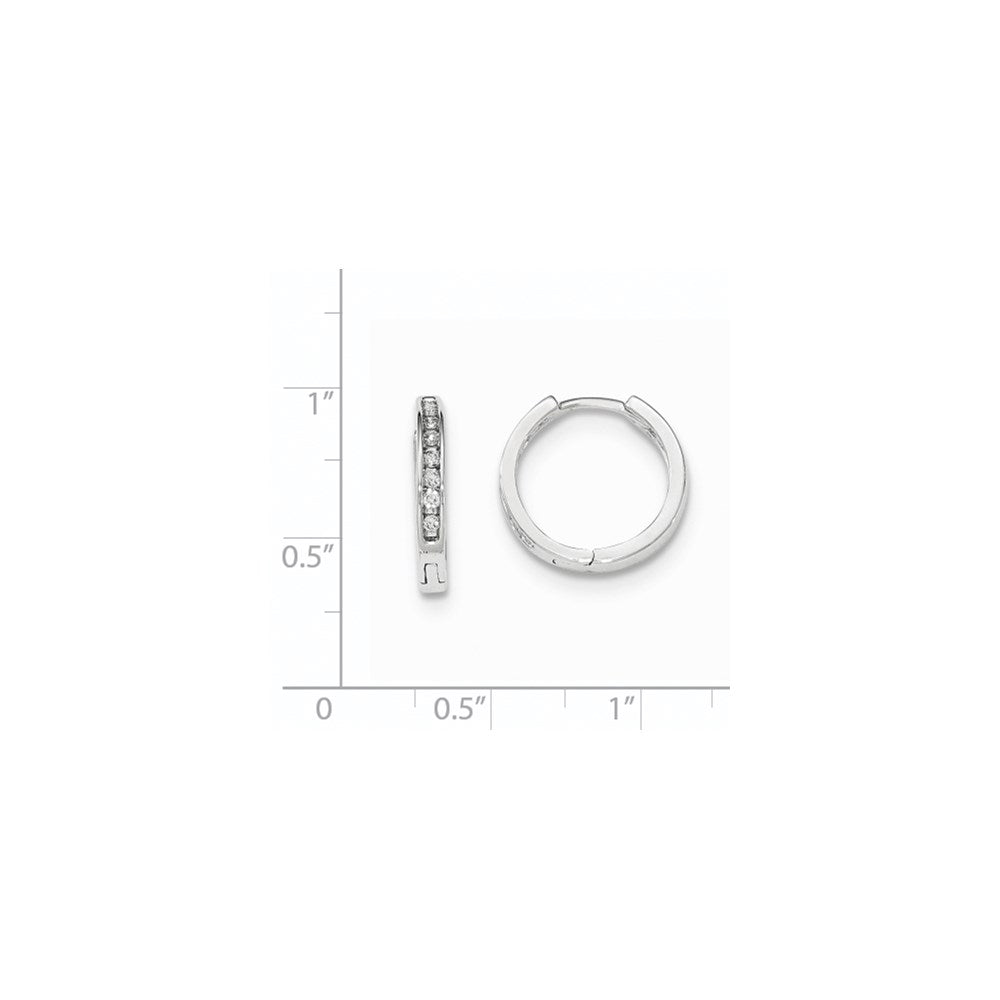 14K White Gold Real Diamond Hinged Hoop Earrings