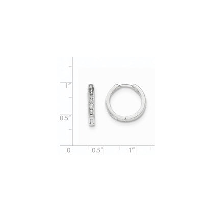 14K White Gold Real Diamond Hinged Hoop Earrings
