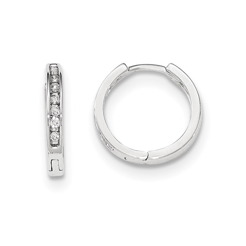 14K White Gold Real Diamond Hinged Hoop Earrings