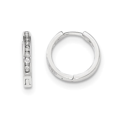 14K White Gold Real Diamond Hinged Hoop Earrings