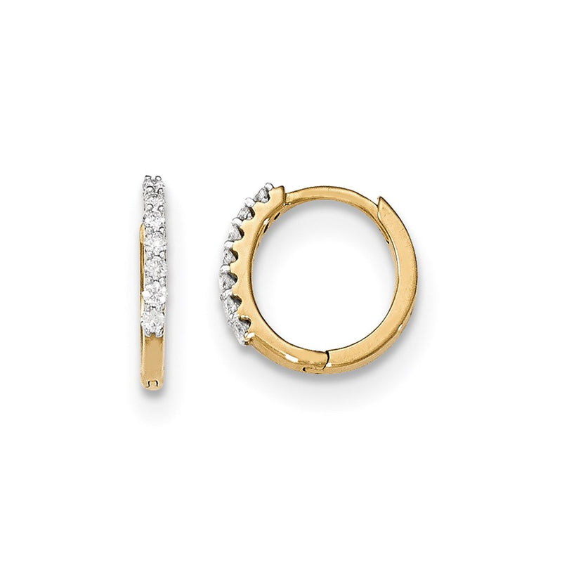 14k Yellow Gold Real Diamond Hinged Hoop Earrings